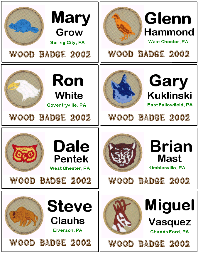 Boy Scout Wood Badge Participant Name Tags